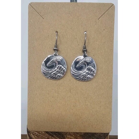 Rare Vintage Signed Laurel Burch Silver Toned Small Nile Bird Dangle Earrings - Picture 1 of 10